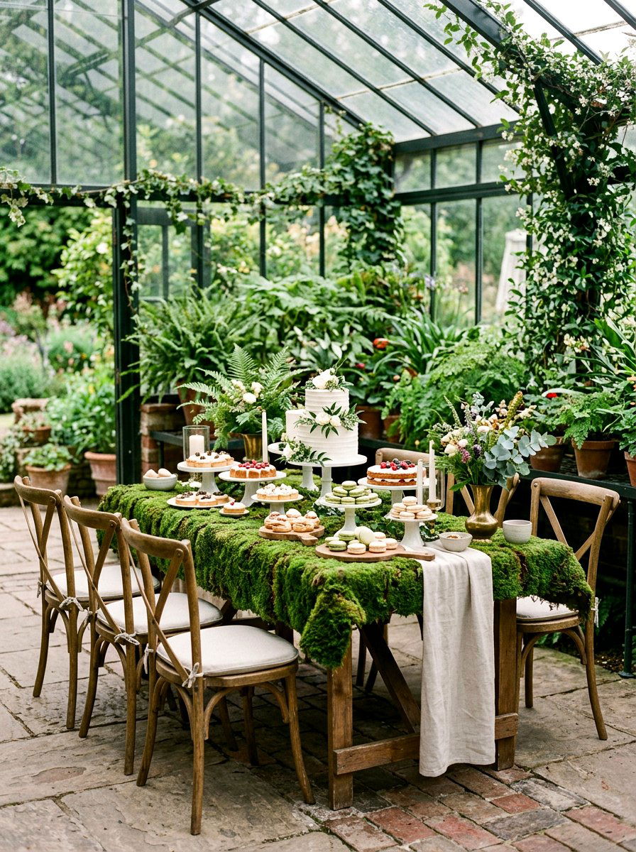 Moss Covered Dessert Table - 25 Spring Gender Reveal Decor Ideas