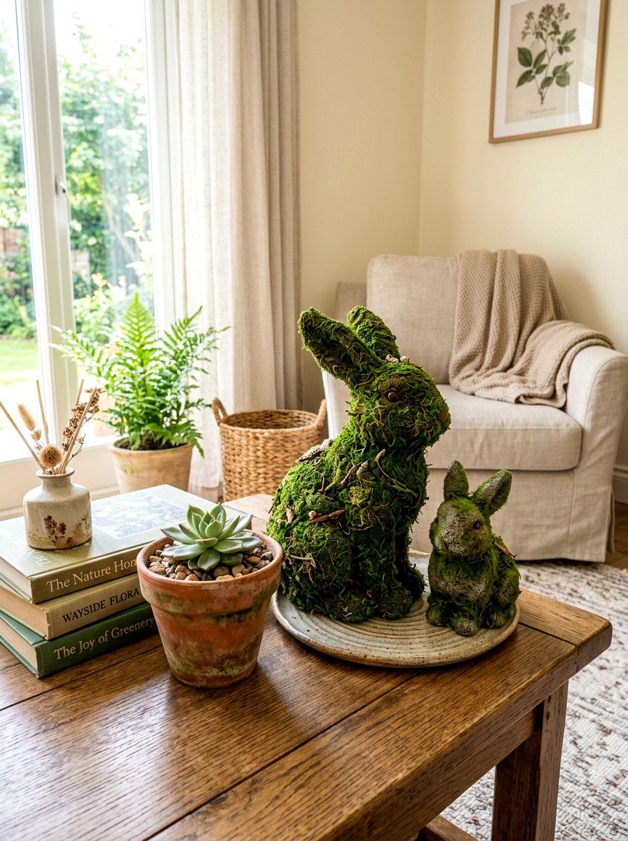 Moss Covered Garden Bunnies - 25 Spring Dollar Store Decor Ideas