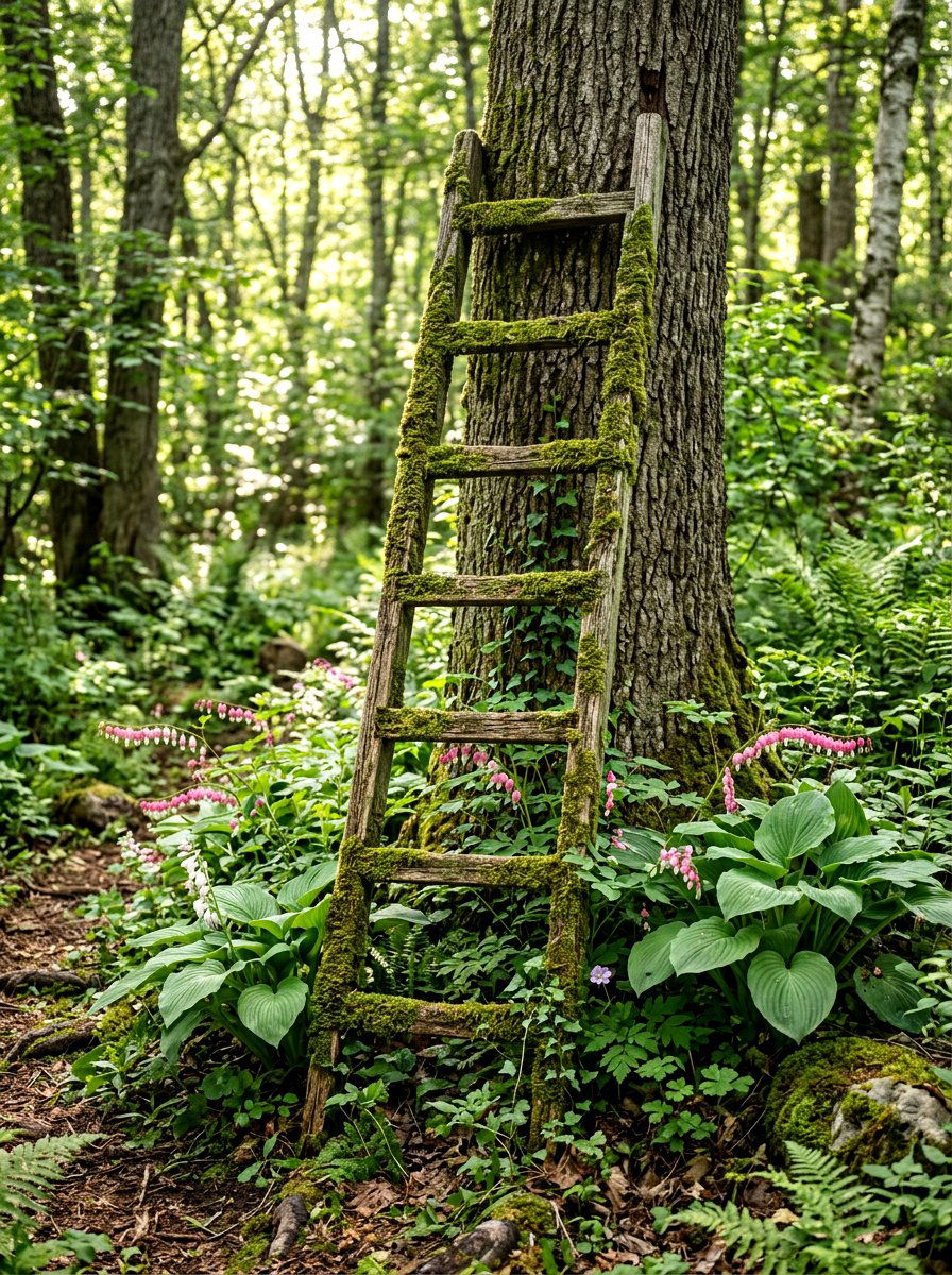 Moss Covered Garden Ladder - 25 Spring Garden Ladder Display Ideas