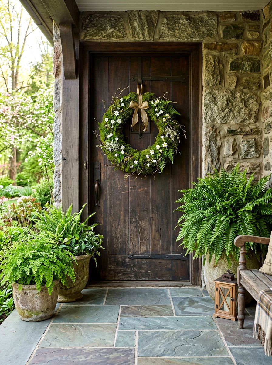 Moss Covered Grapevine Wreath - 25 Spring Grapevine Door Ideas