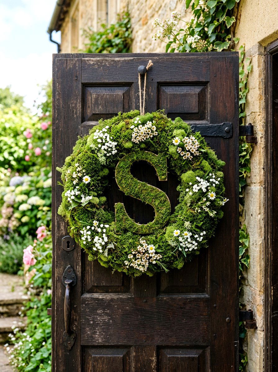 Moss Covered Monogram Wreath - 25 Spring Monogram Wreath Ideas