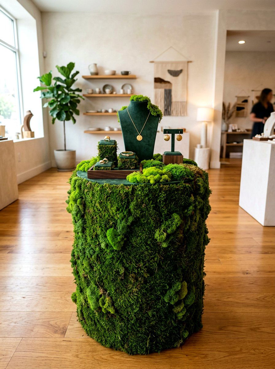 Moss Covered Pedestal - 25 Spring Retail Display Ideas