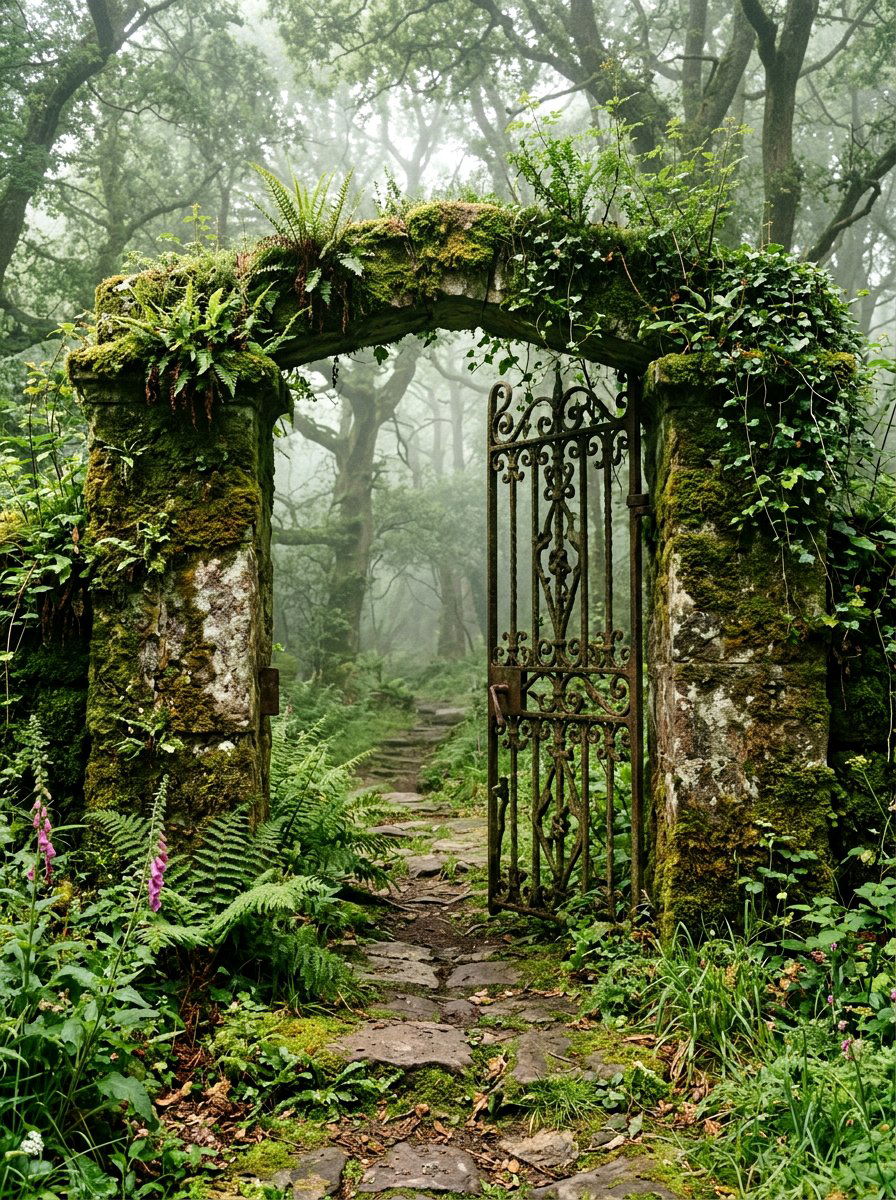 Moss Covered Stone Gate Entrance - 25 Spring Front Gate Decor Ideas