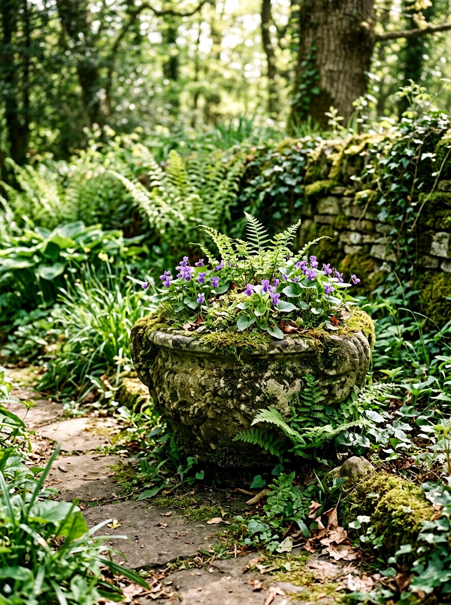 Moss Covered Stone Pot - 25 Spring Outdoor Planter Ideas