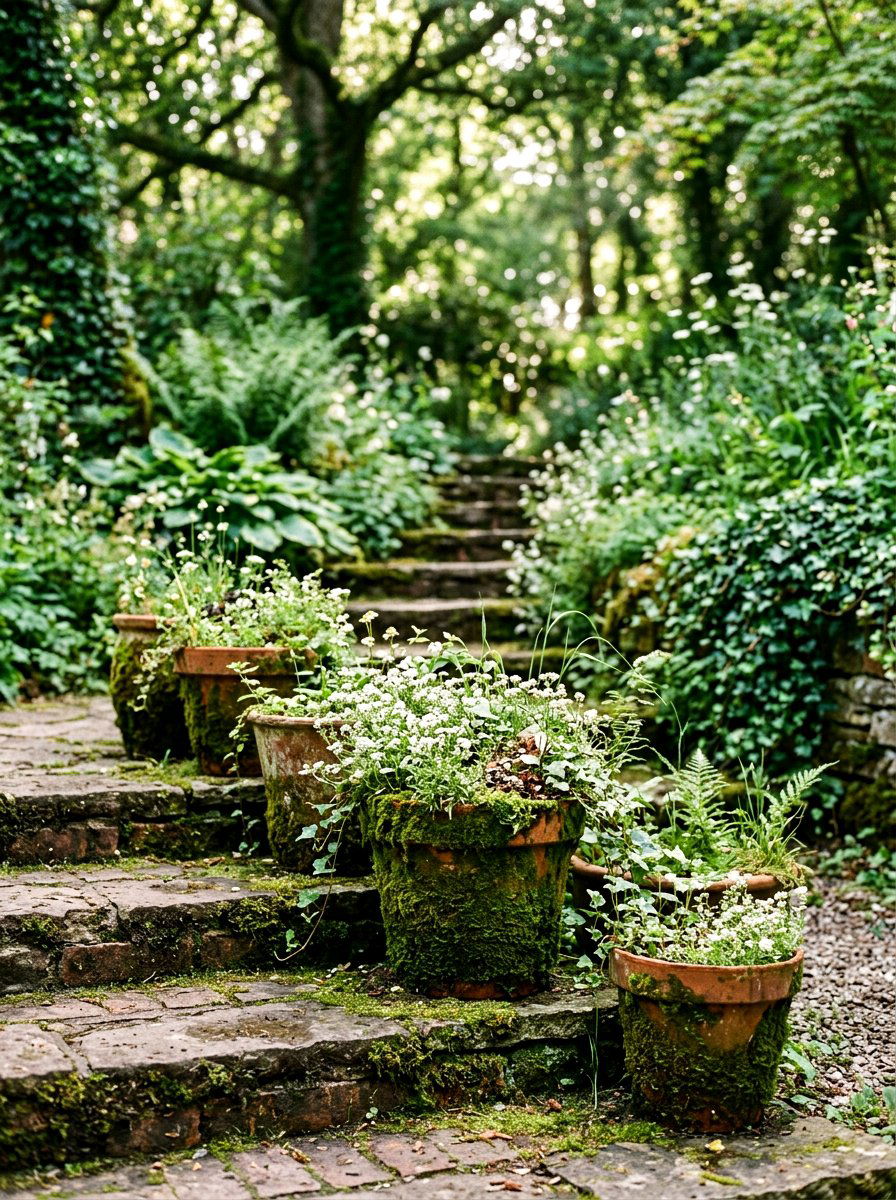 Moss Covered Terracotta Pot - 25 Spring Porch Step Decor Ideas