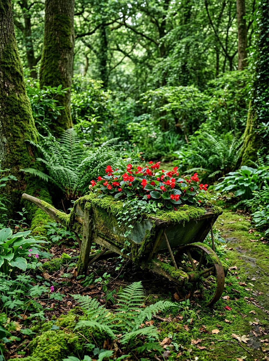 Moss Covered Wheelbarrow - 25 Spring Wheelbarrow Decor Ideas