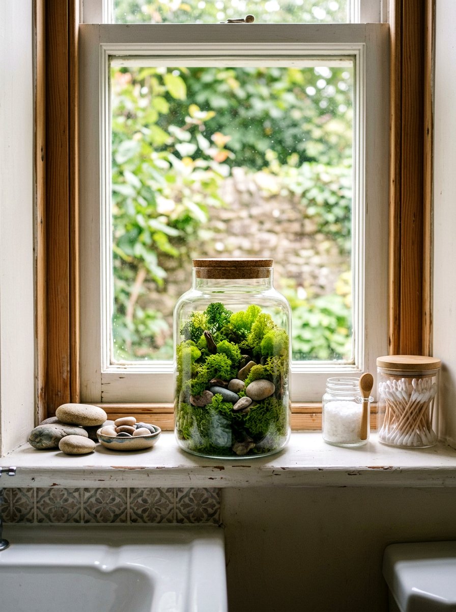 Moss Filled Glass Canister - 25 Spring Bathroom Jar Ideas