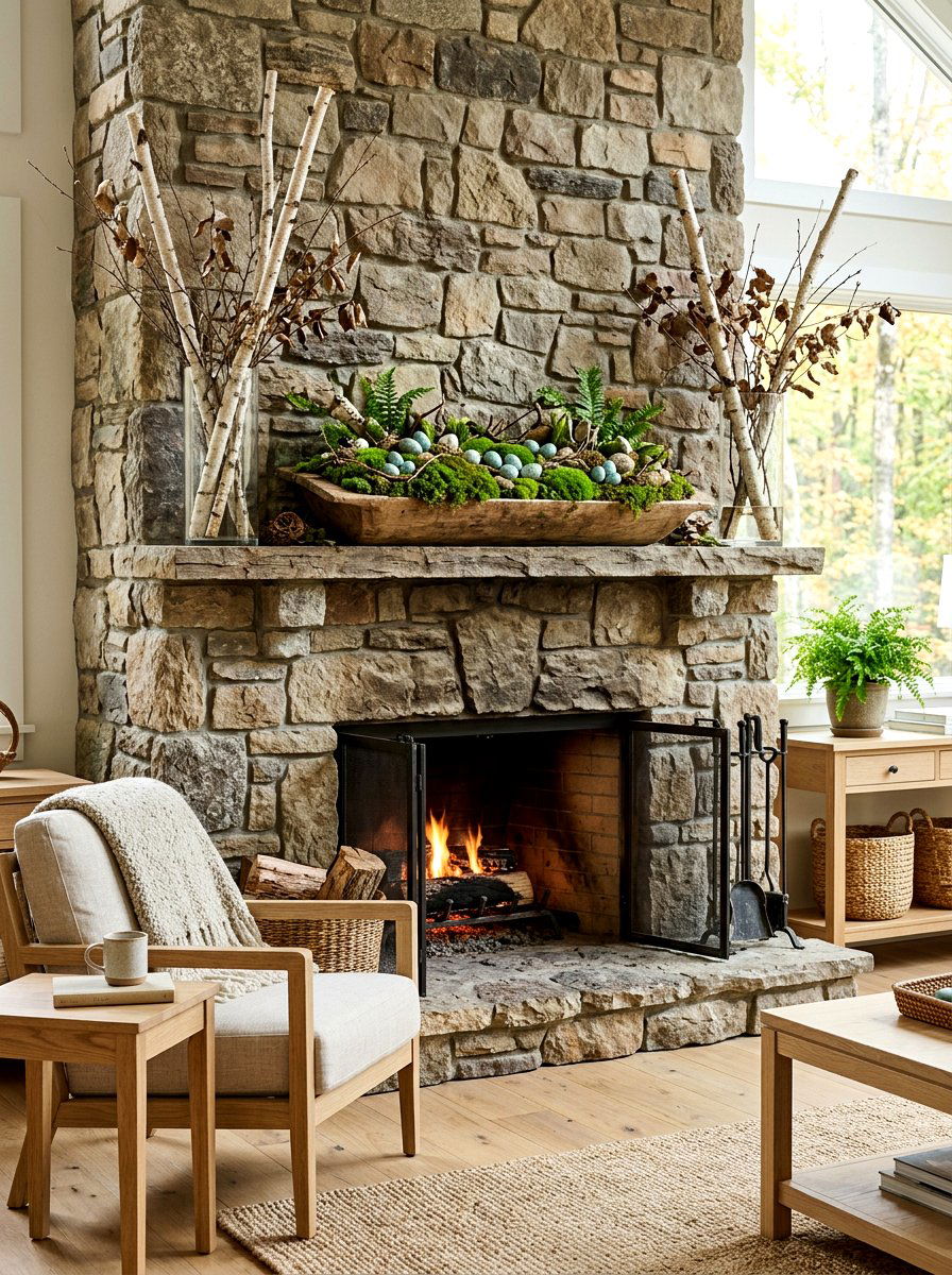 Moss Garden Mantel Display - 25 Spring Rustic Mantel Ideas