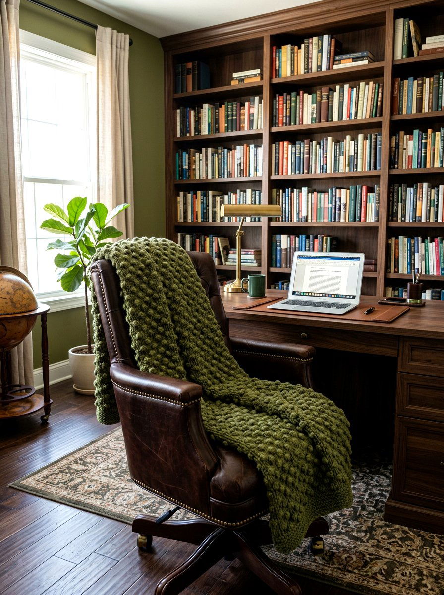 Moss Green Bobble Stitch Throw - 25 Spring Crochet Throw Ideas