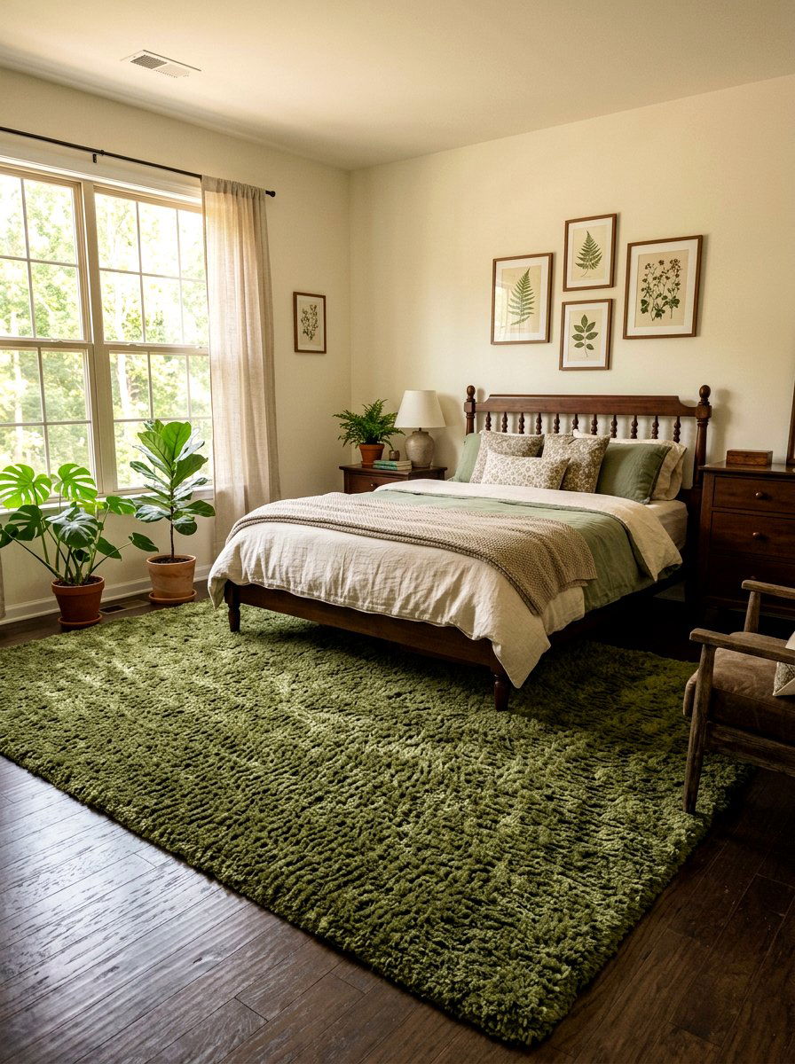 Moss Green Plush Rug - 25 Spring Bedroom Rug Ideas