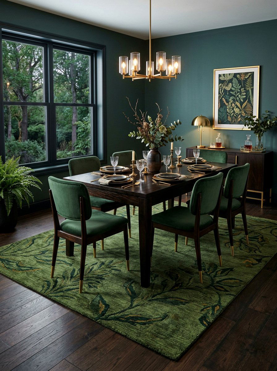 Moss Green Rug - 25 Spring Dining Room Rug Ideas
