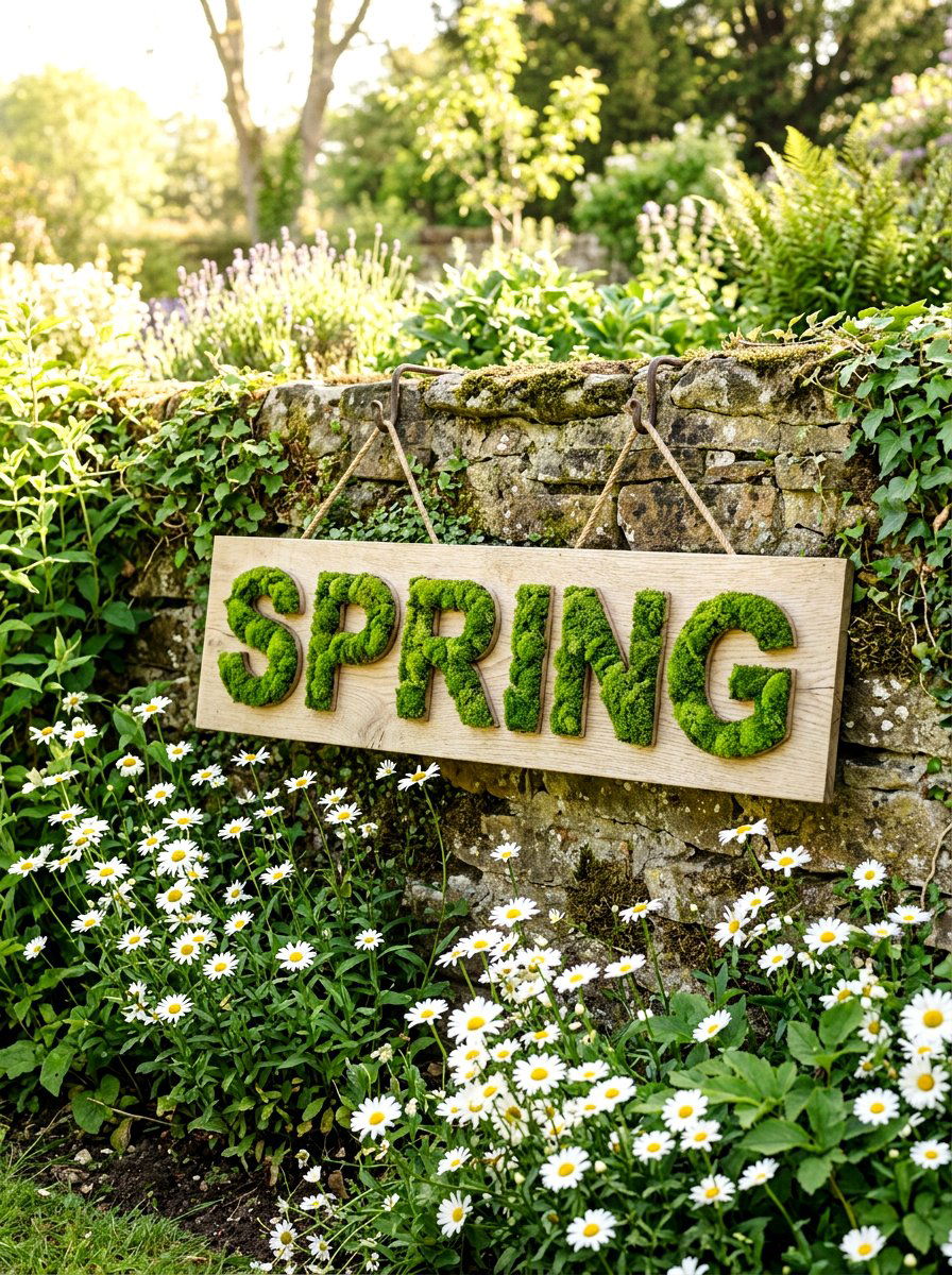 Moss Lettering Sign - 25 Spring Outdoor Sign Ideas