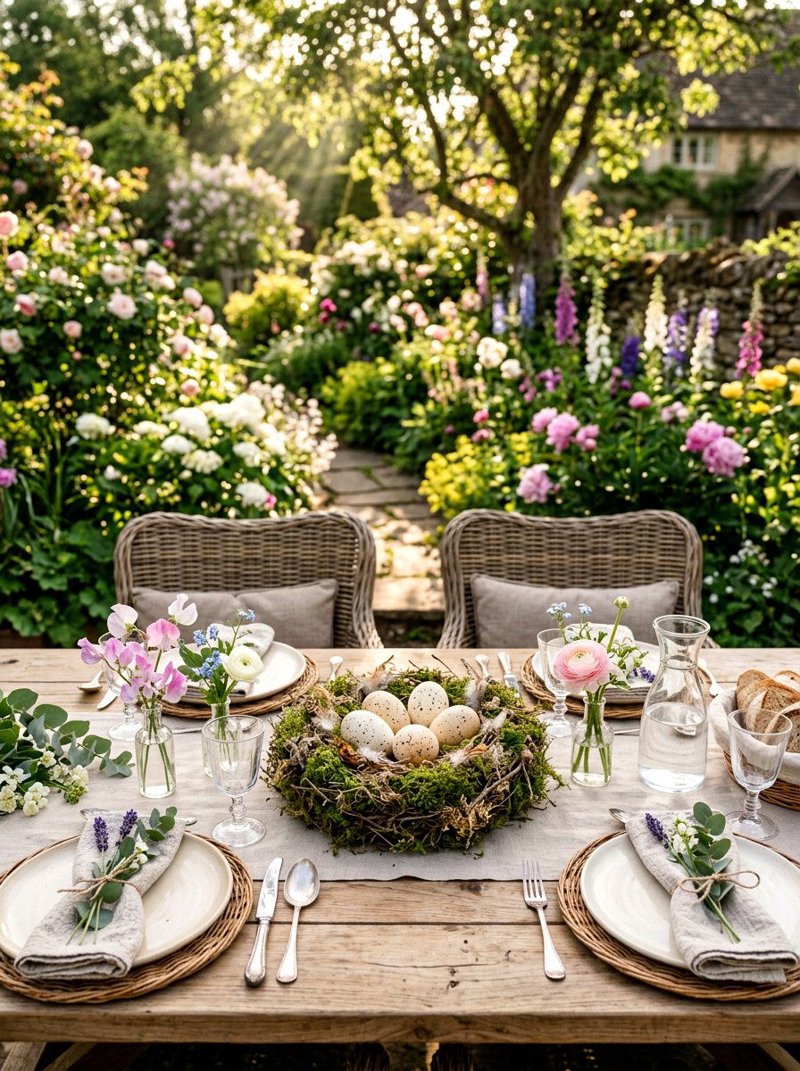 Moss Nest Table Decor - 25 Spring Speckled Egg Ideas