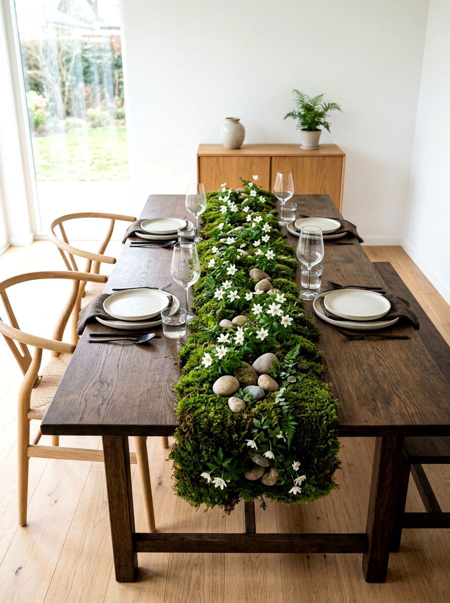 Moss Runner Table - 25 Spring Table Arrangement Ideas