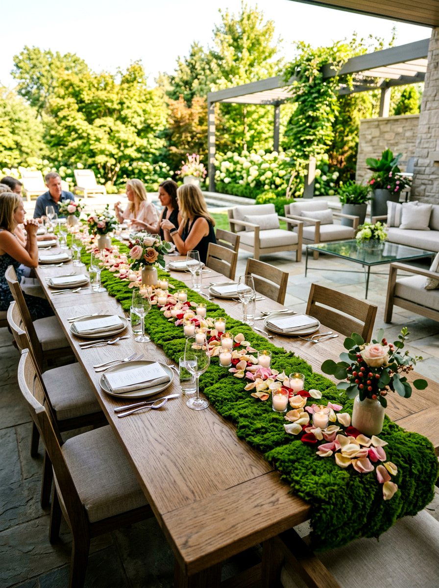 Moss Table Runner - 25 Spring Patio Table Centerpiece Ideas