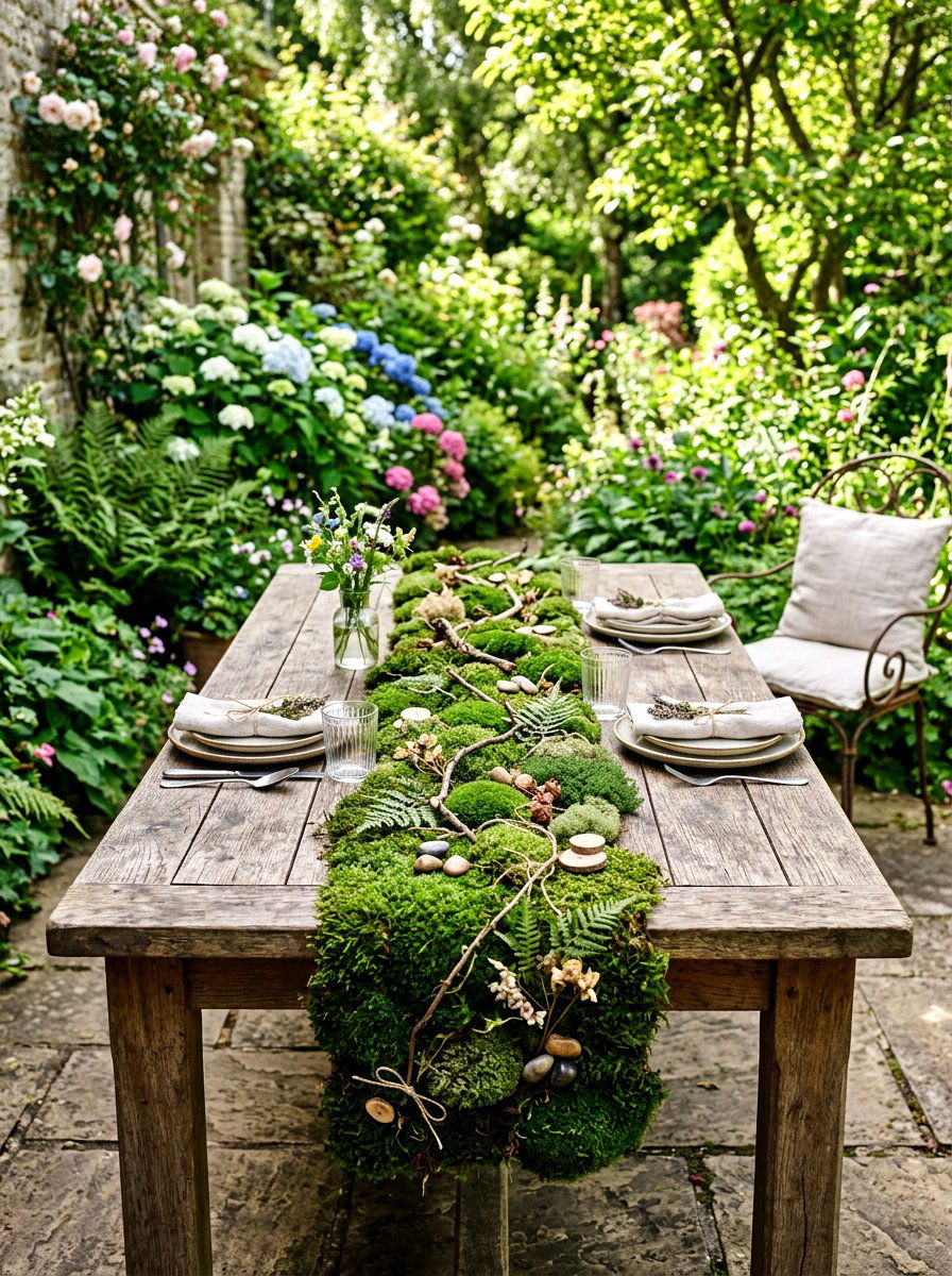 Moss Table Runner - 25 Spring Tablescape Ideas