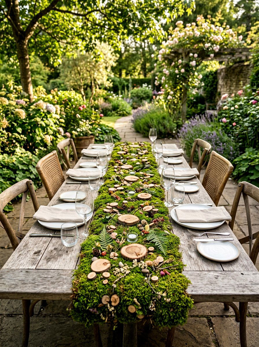 Moss Table Runner - 25 Spring Table Centerpiece Ideas