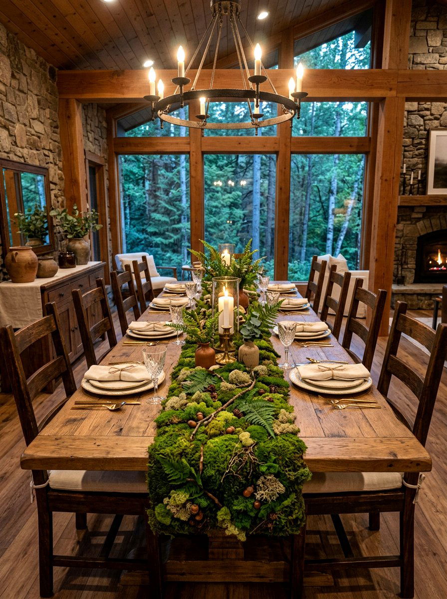 Moss Table Runner - 25 Spring Dinner Party Table Ideas