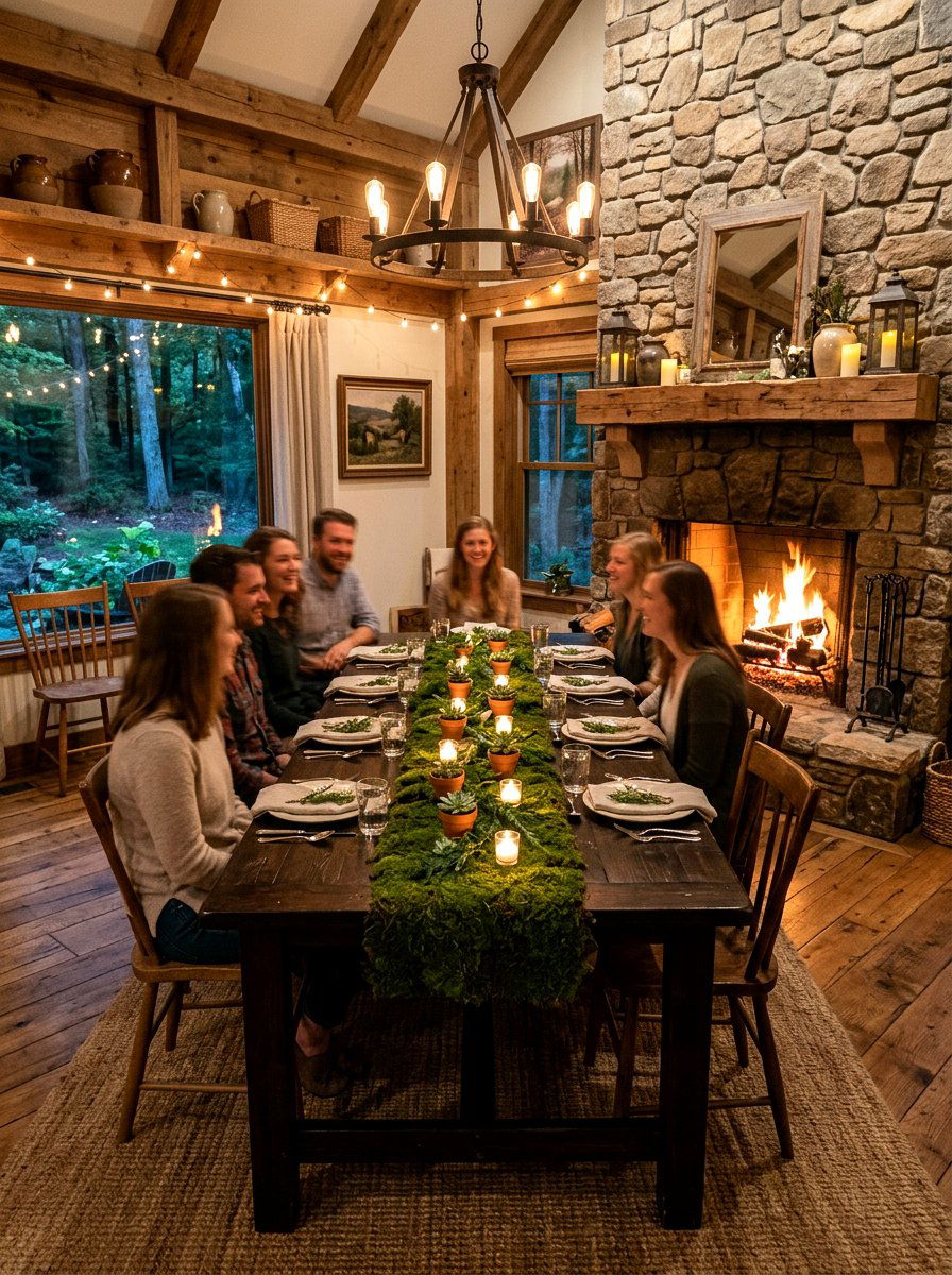 Moss Table Runner - 25 Spring Farm Table Decor Ideas