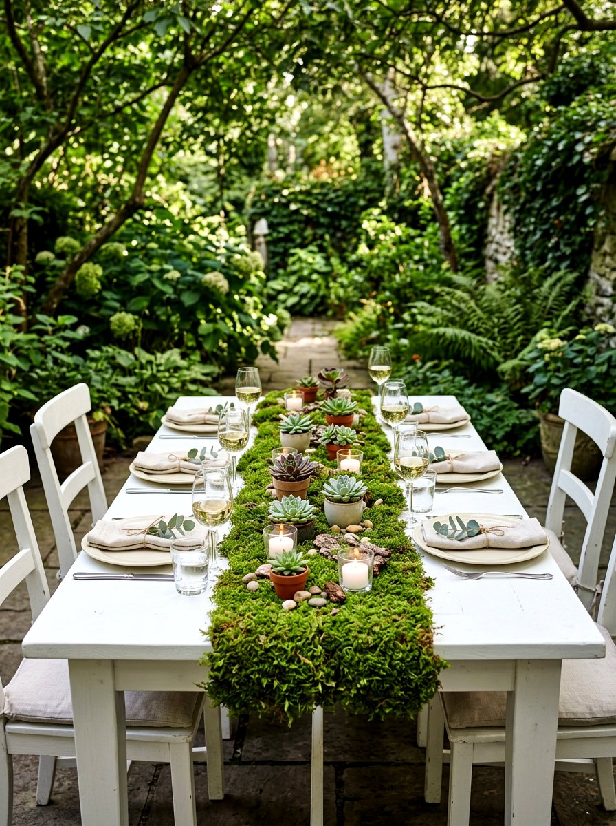 Moss Table Runner - 25 Spring Garden Party Decor Ideas