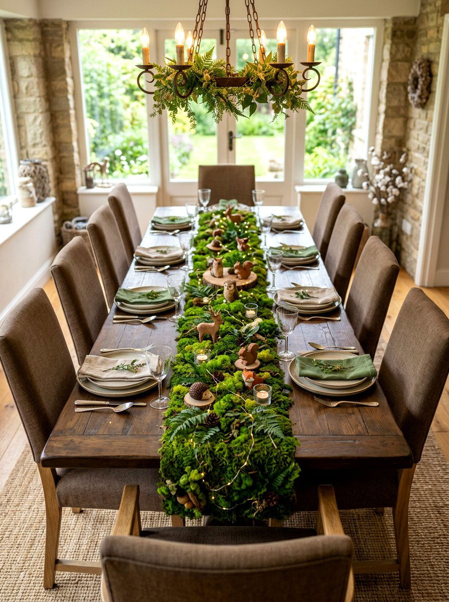 Moss Table Runner - 25 Spring Kids Table Decor Ideas