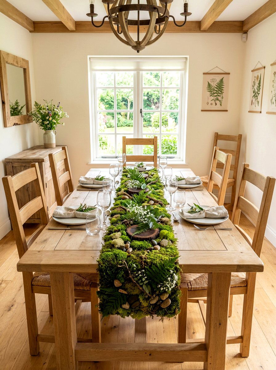 Moss Table Runner - 25 Spring Nature Table Ideas
