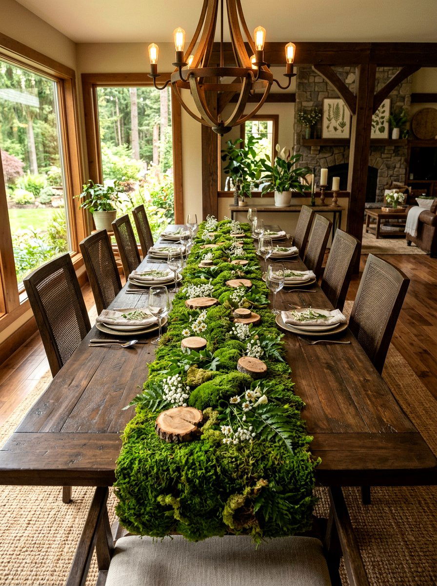 Moss Table Runner - 25 Spring Party Decor Ideas