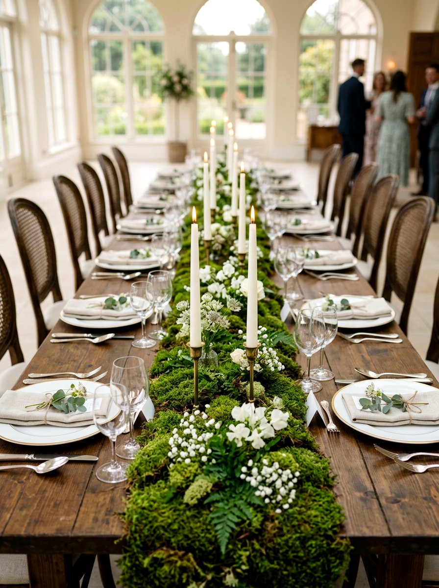 Moss Table Runner Arrangement - 25 Spring Baby Shower Decor Ideas