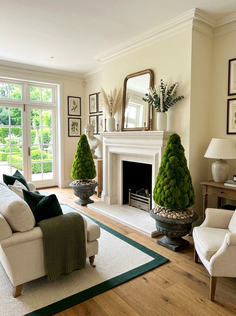 Moss Topiary Decor - 25 Spring Fireplace Mantel Ideas