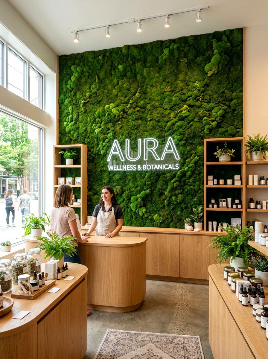 Moss Wall Storefront - 25 Spring Storefront Decor Ideas