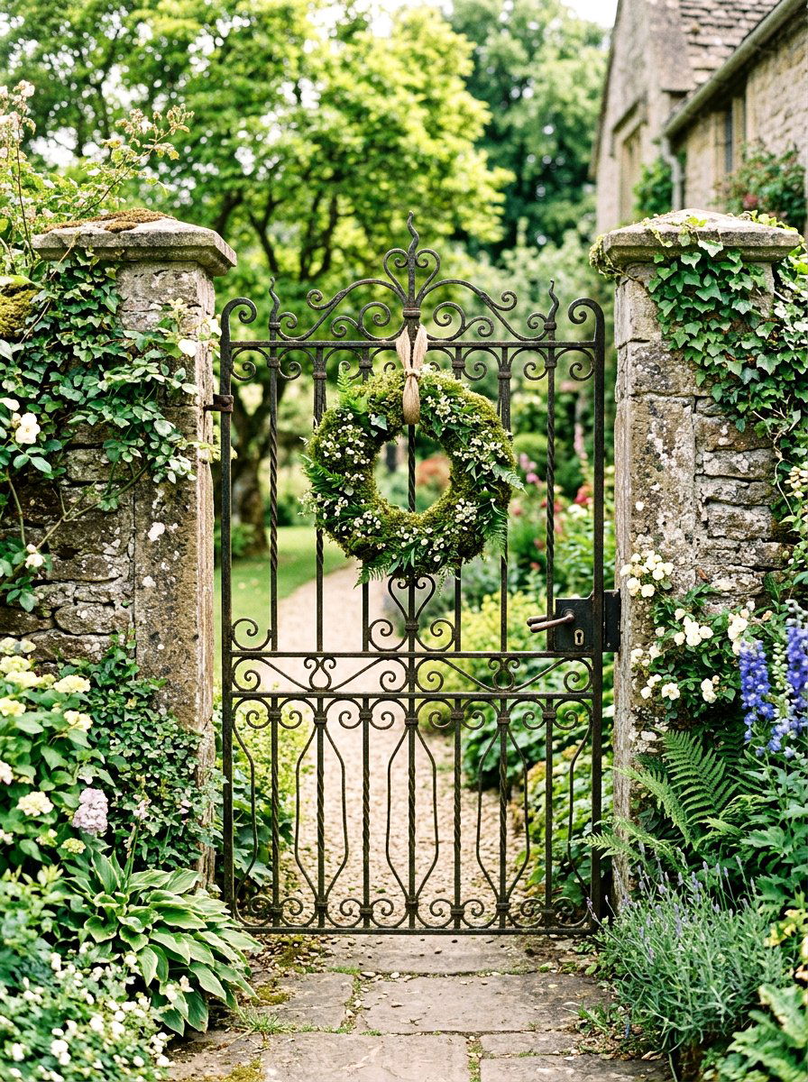 Moss Wreath For Gate - 25 Spring Iron Gate Decor Ideas