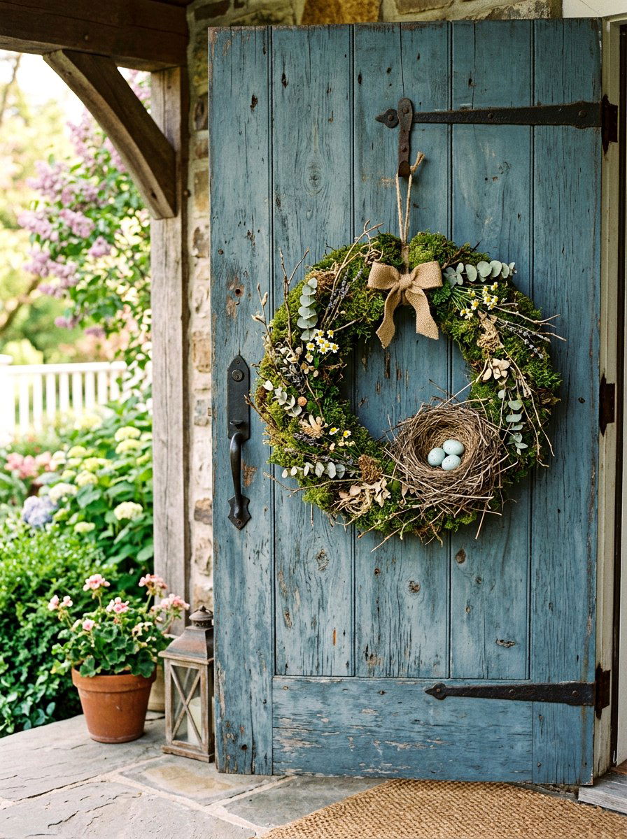 Moss Wreath With Birds Nest - 25 Spring Moss Wreath Ideas