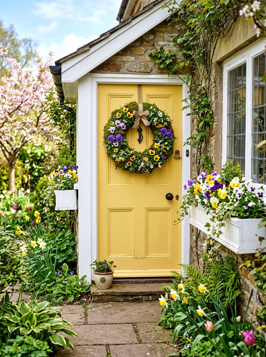 Moss Wreath With Pansies - 25 Spring Moss Wreath Ideas