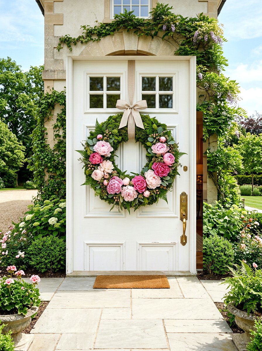 Moss Wreath With Peonies - 25 Spring Moss Wreath Ideas