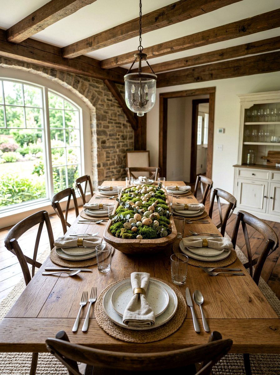 Moss and Speckled Egg Table - 25 Spring Dough Bowl Decor Ideas