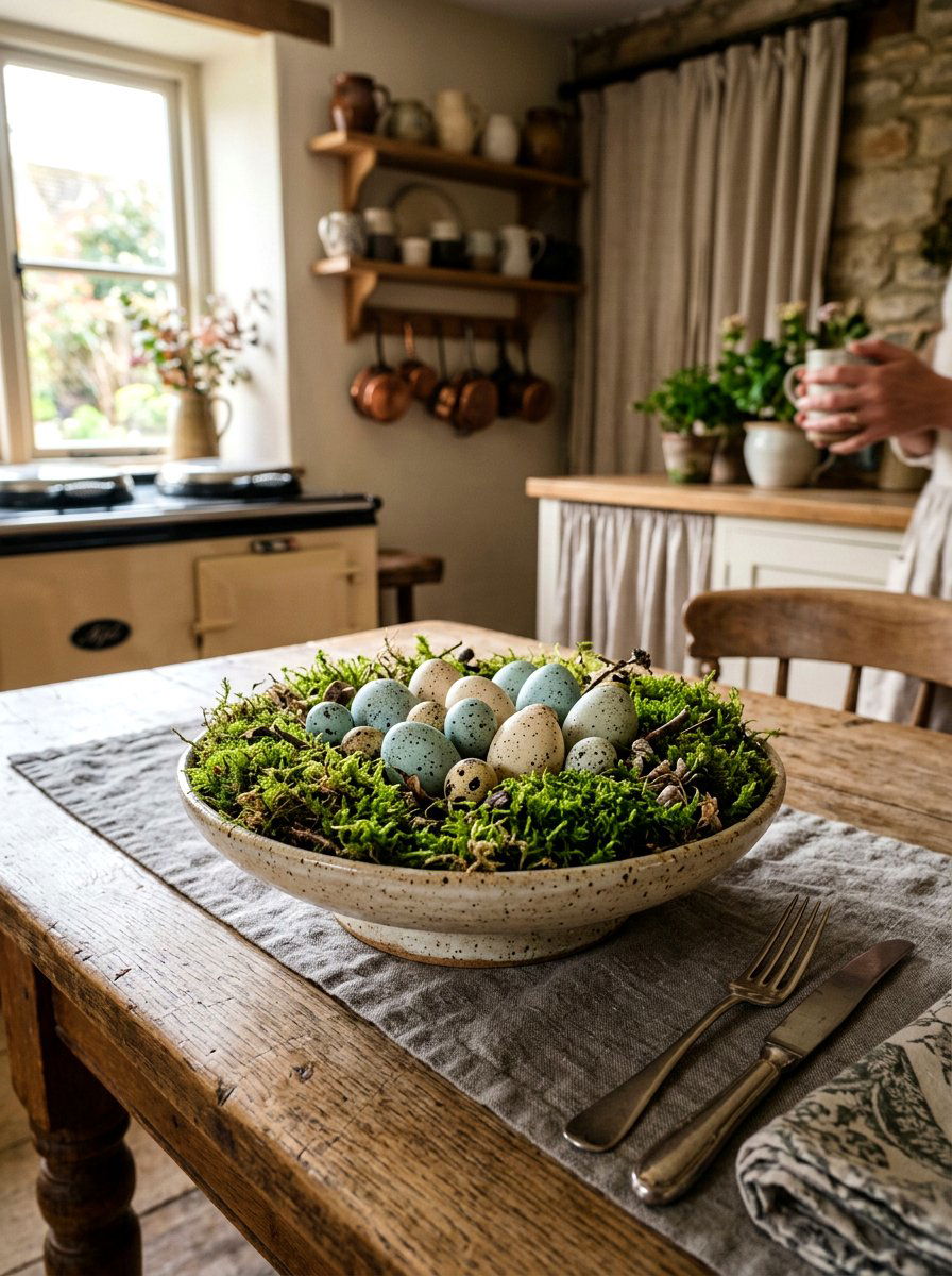 Moss and egg table decor - 25 Spring Compote Bowl Ideas