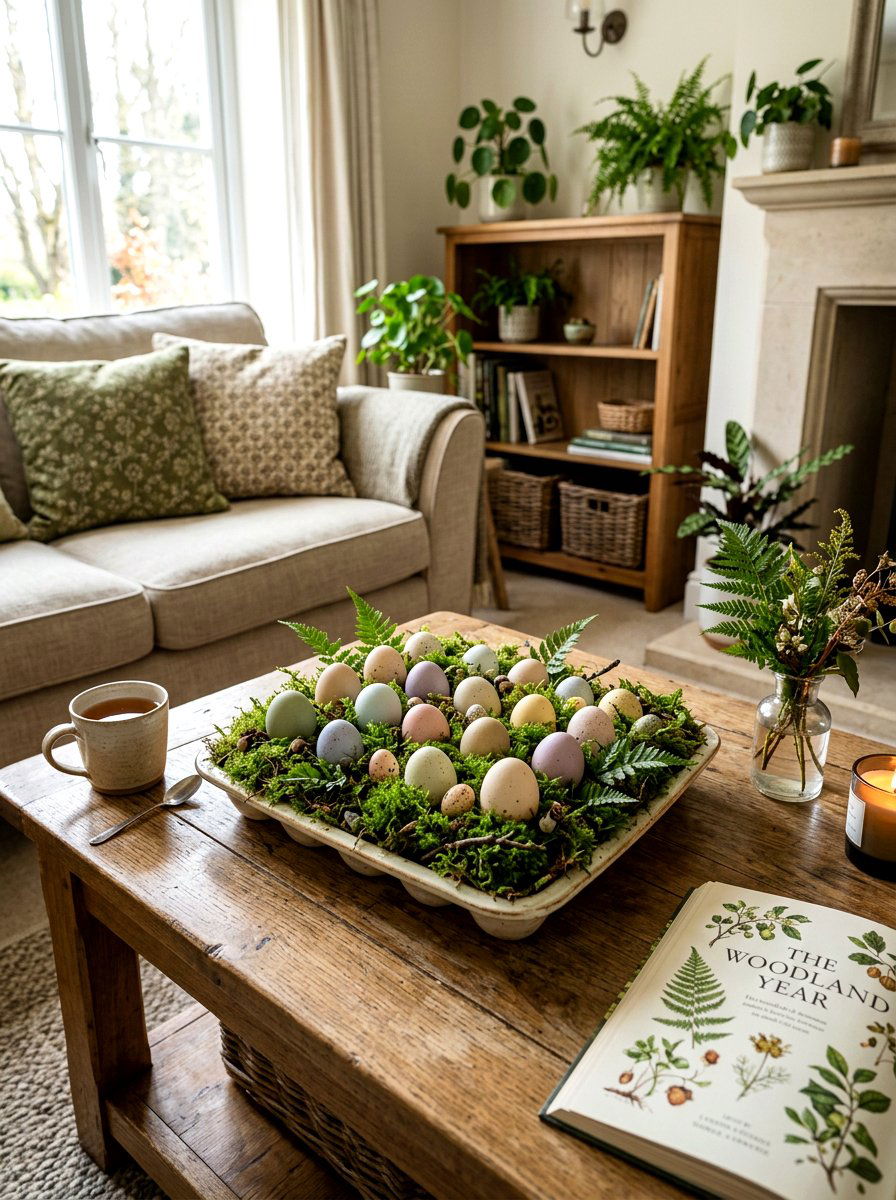 Moss and egg tray - 25 Spring Vintage Tray Decor Ideas
