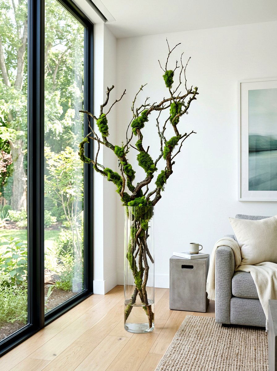 Moss branch arrangement - 25 Spring Moss Decor Ideas
