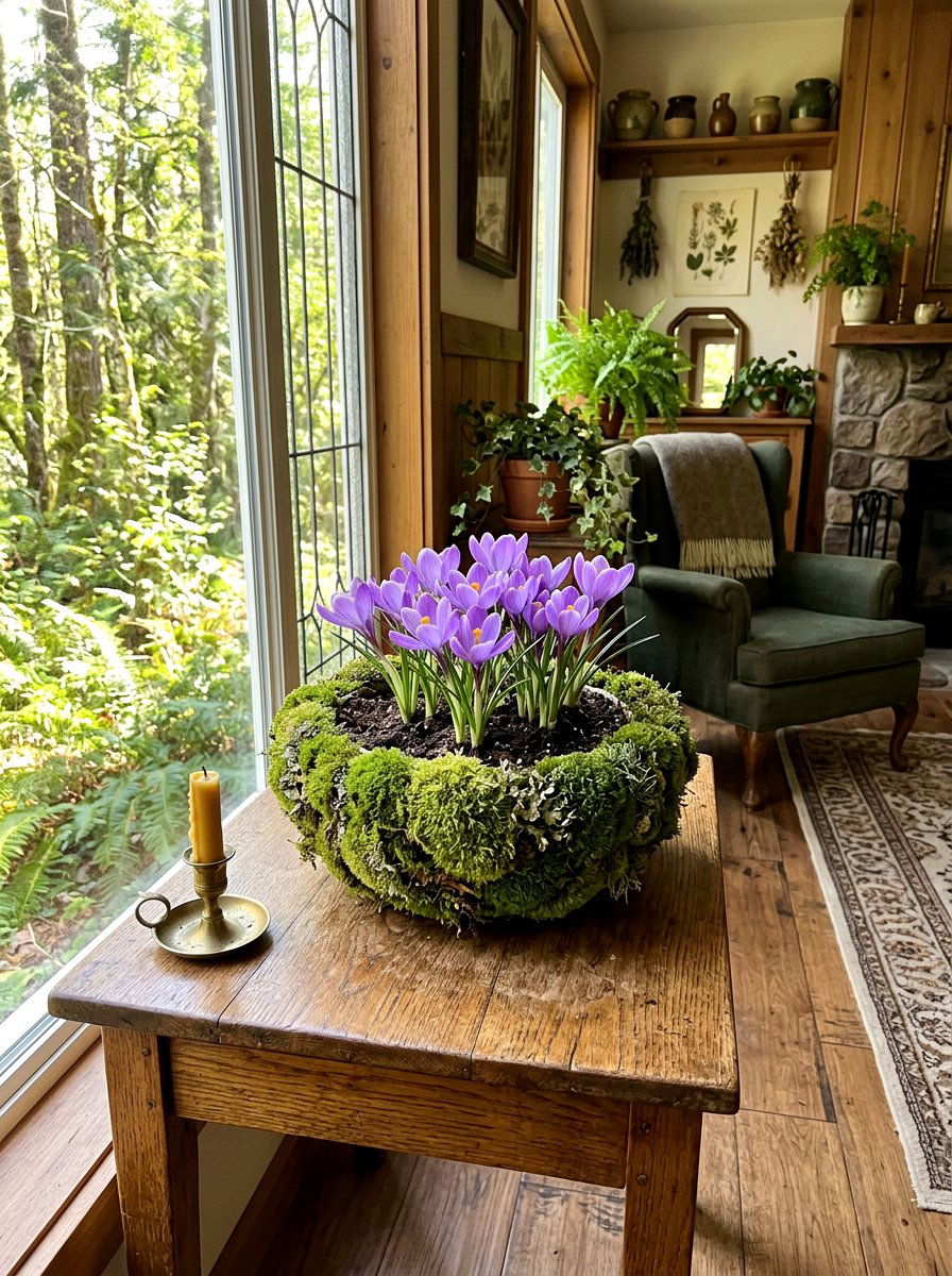 Moss covered crocus bowl - 25 Spring Crocus Bowl Ideas