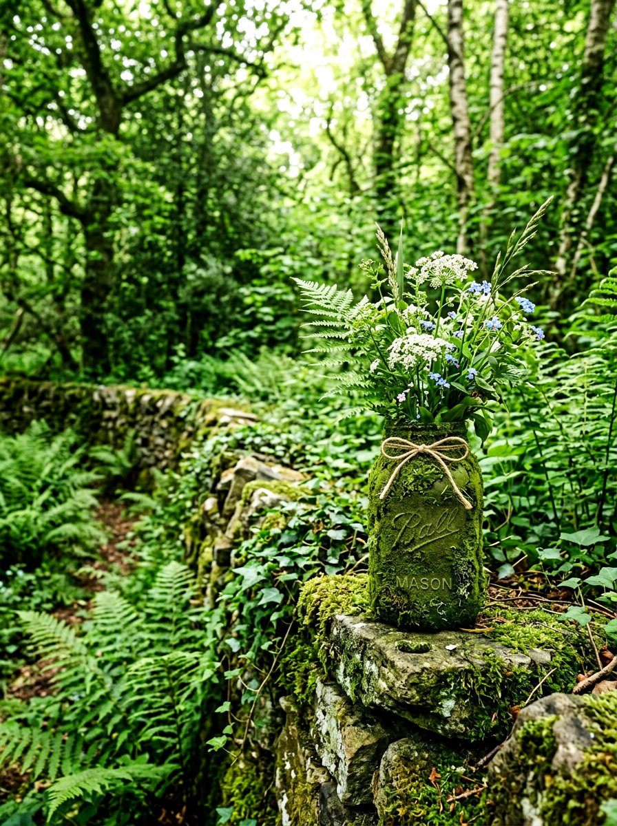 Moss covered mason jar vase - 25 Spring Mason Jar Vase Ideas