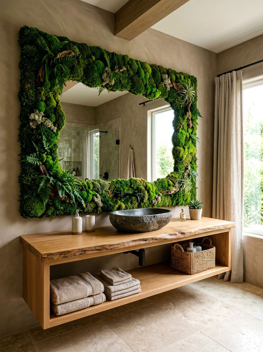 Moss covered mirror frame