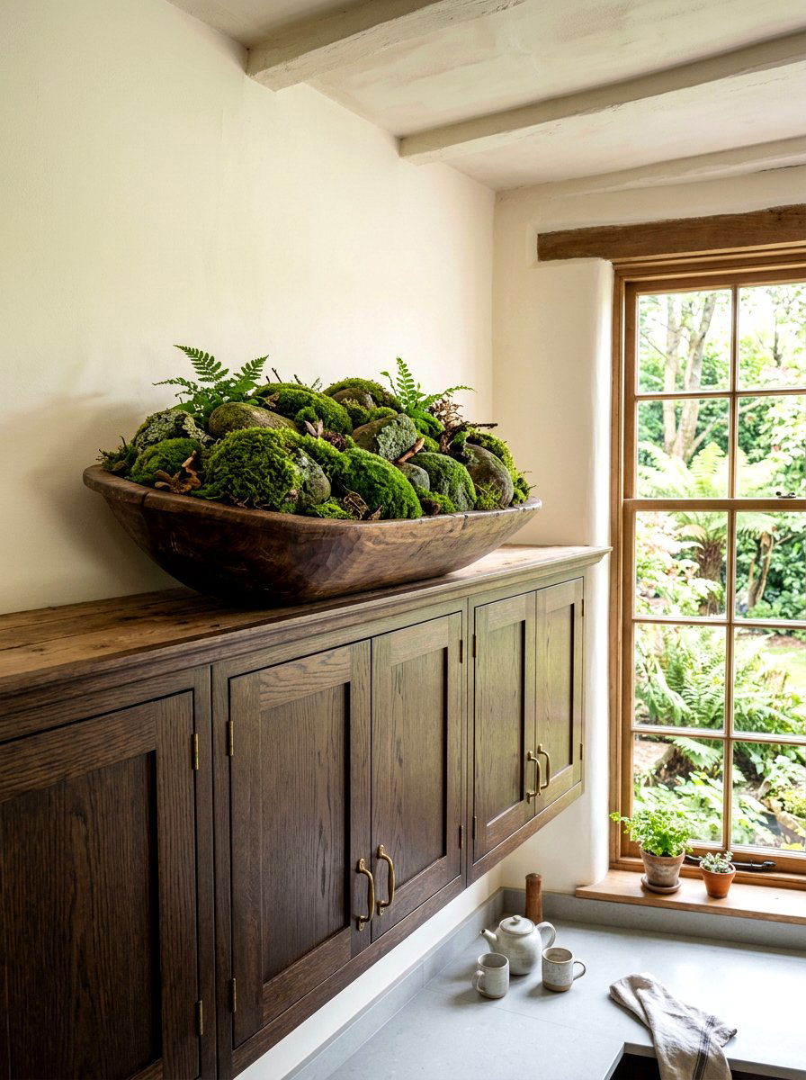 Moss covered stones - 25 Spring Above Cabinet Decor Ideas
