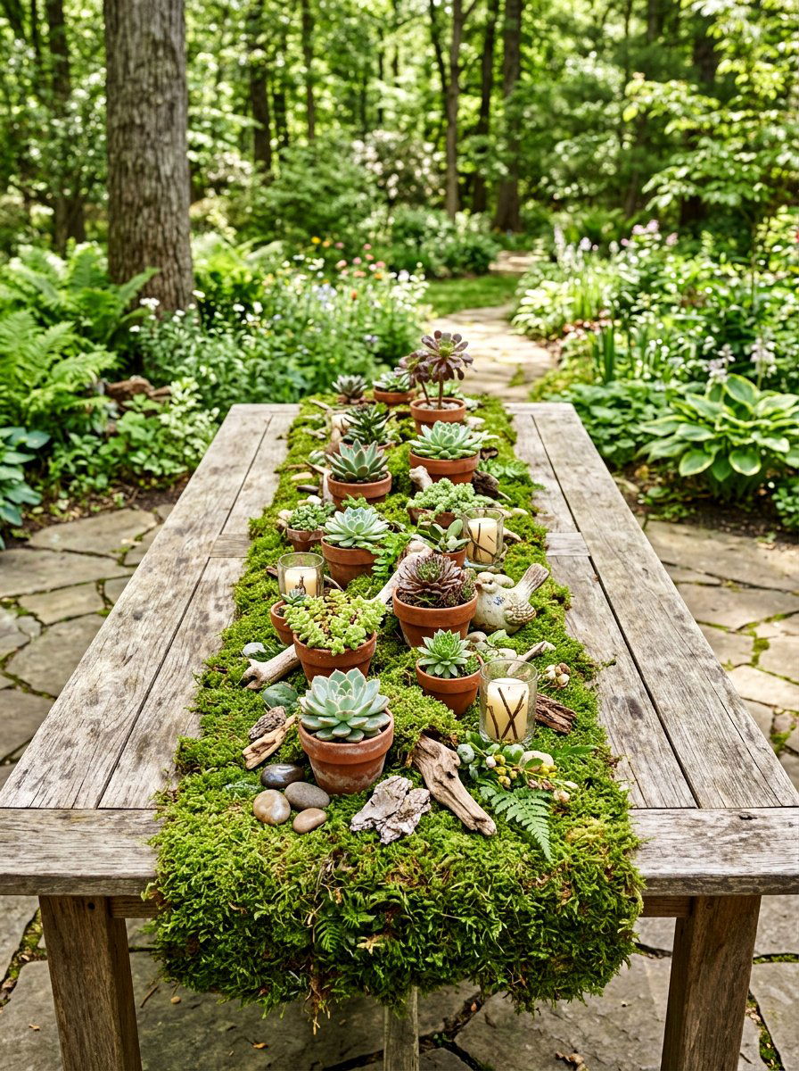 Moss covered table decor - 25 Spring Cocktail Party Decor Ideas