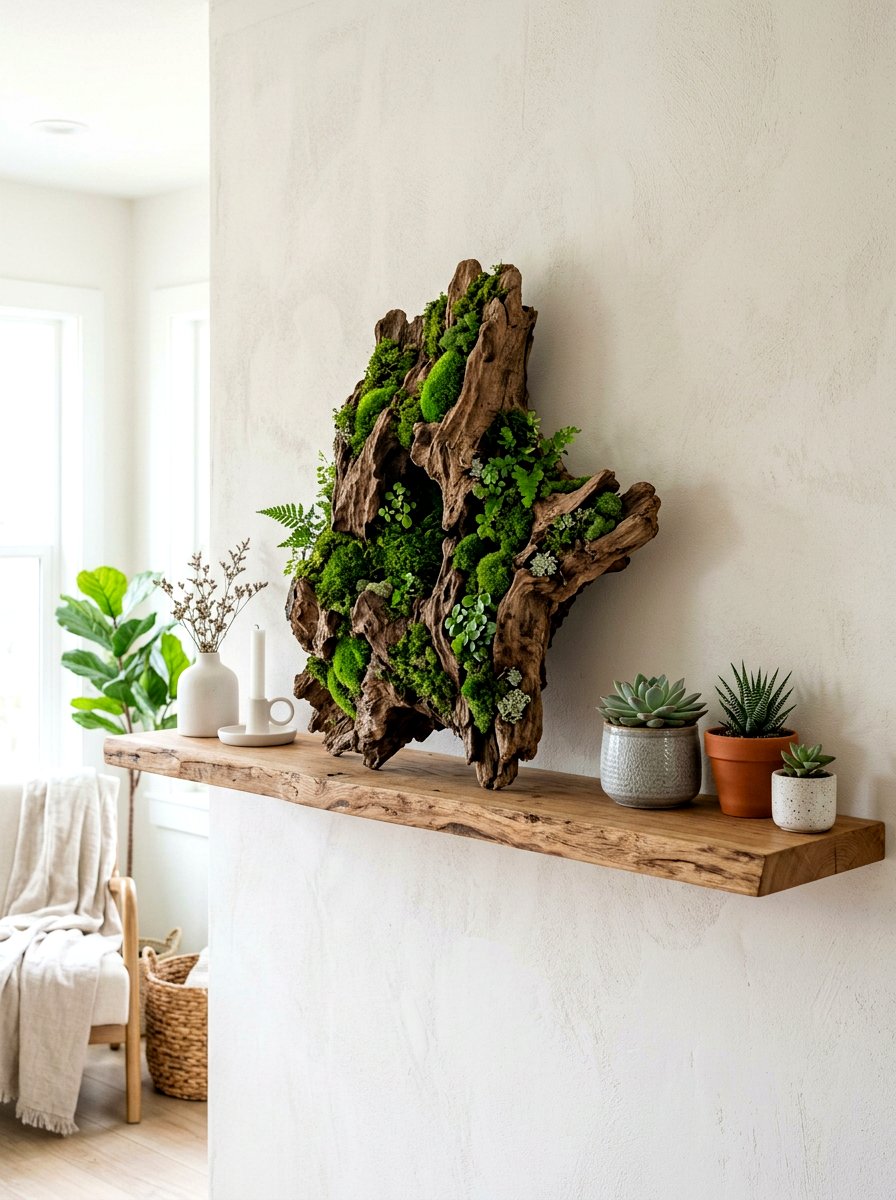 Moss driftwood art - 25 Spring Moss Decor Ideas