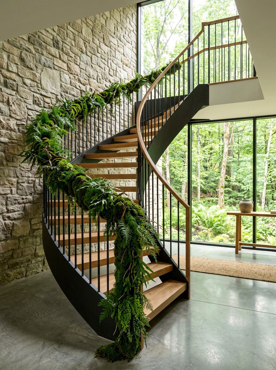 Moss garland - 25 Spring Staircase Garland Ideas