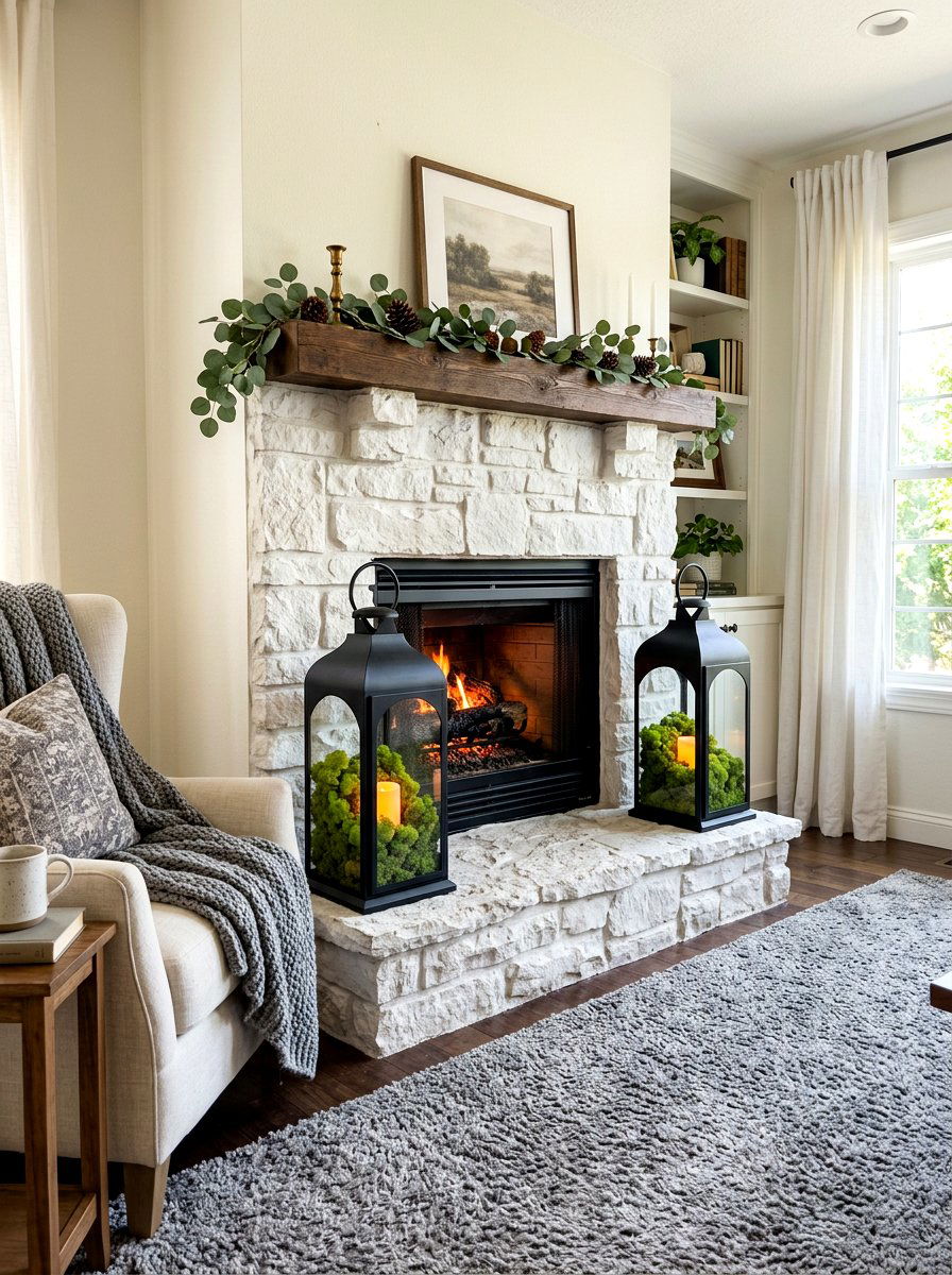 Moss lantern display - 25 Spring Moss Decor Ideas