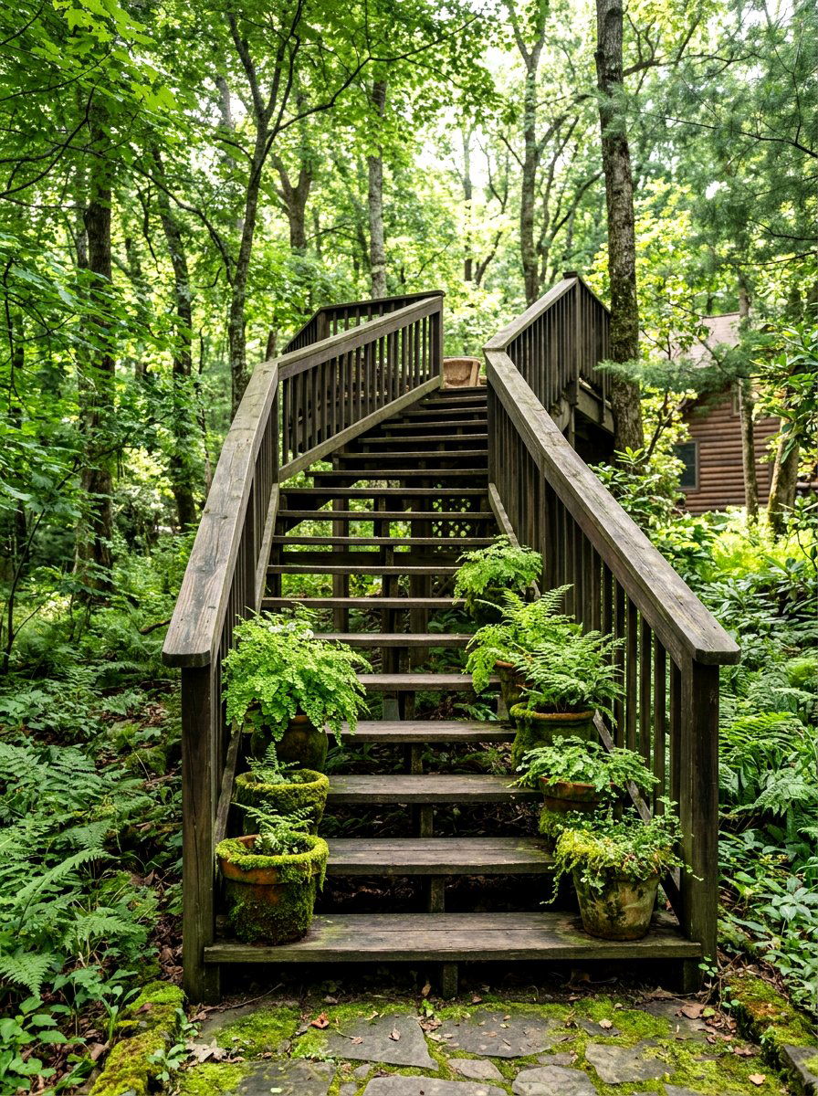 Moss pots - 25 Spring Deck Staircase Decor Ideas