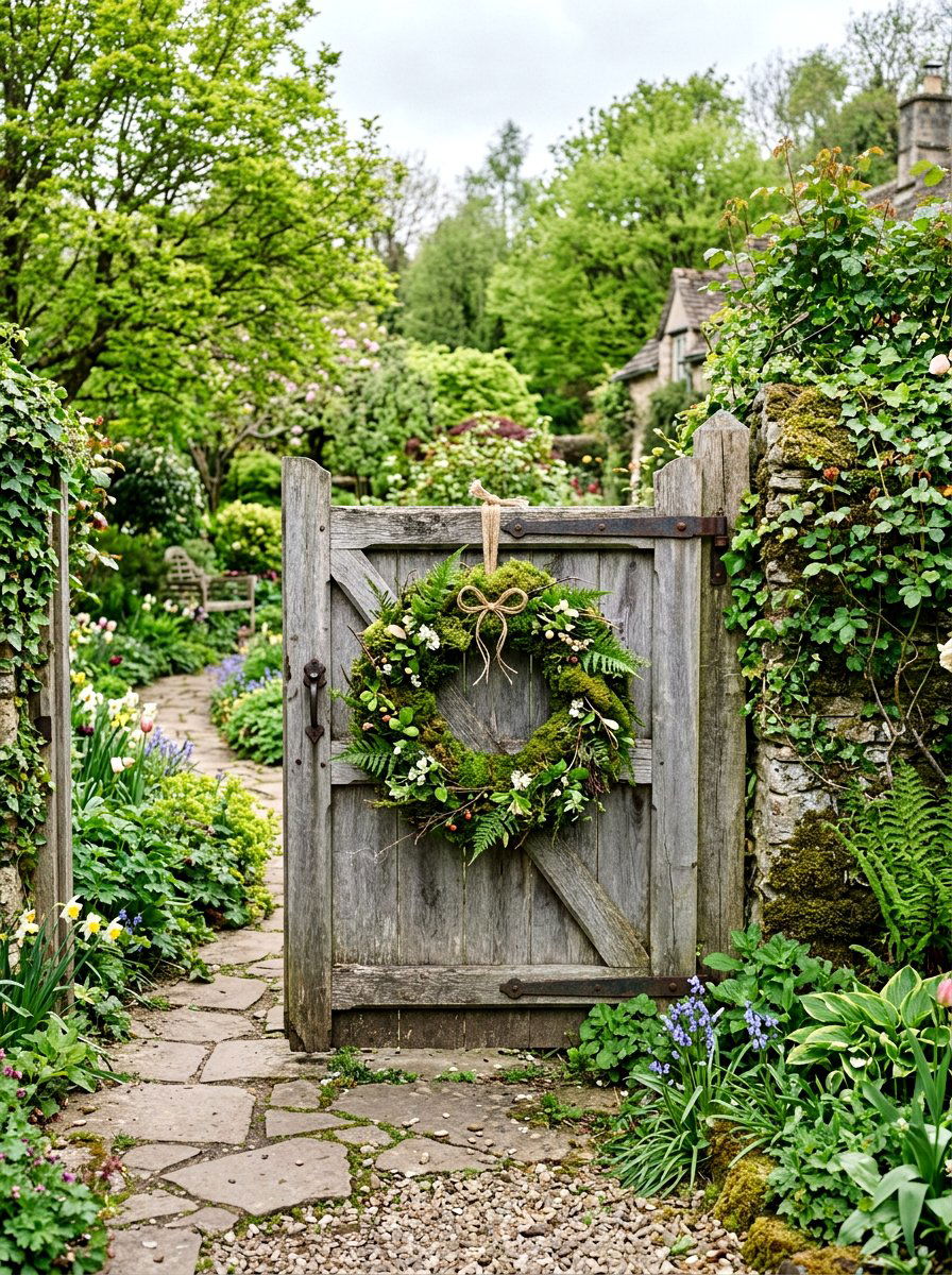 Moss wreath garden gate - 25 Spring Garden Gate Decor Ideas