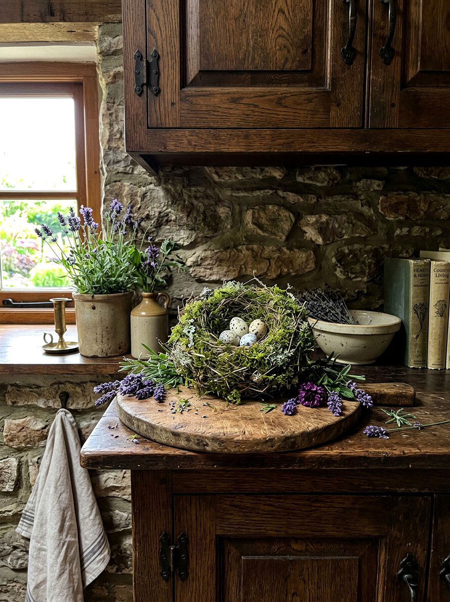 Mossy Bird Nest - 25 Spring Cutting Board Decor Ideas