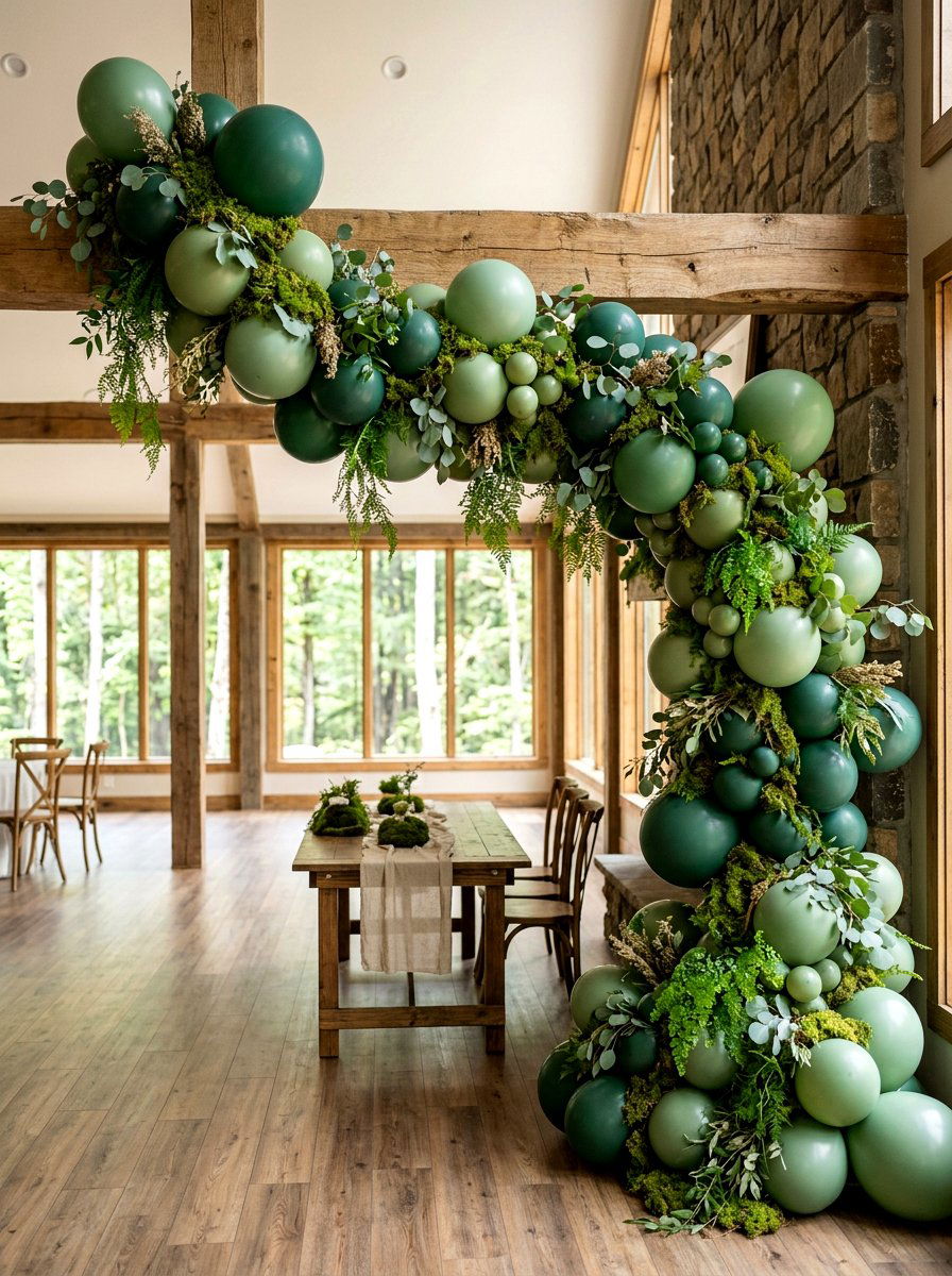 Mossy Green Balloon Garland - 25 Spring Balloon Arch Ideas for Party